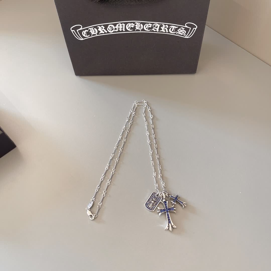 Chrome Hearts Chromecarts Silver Cross Pendant Necklace